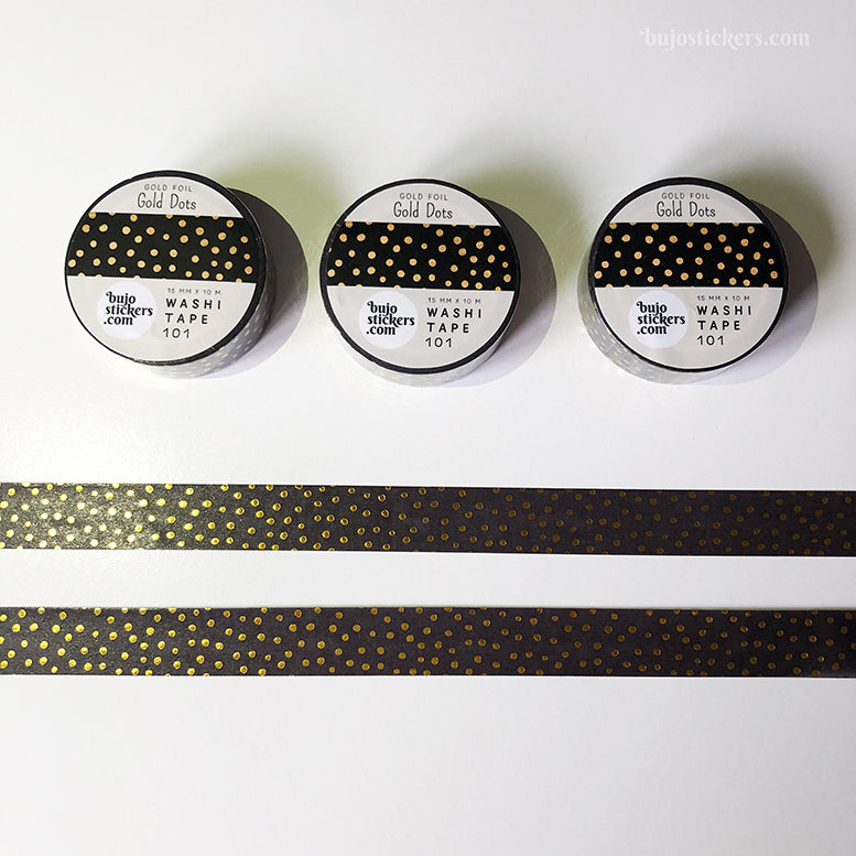 Washi tape 101 • Gold Dots on Black • 15 mm x 10 m