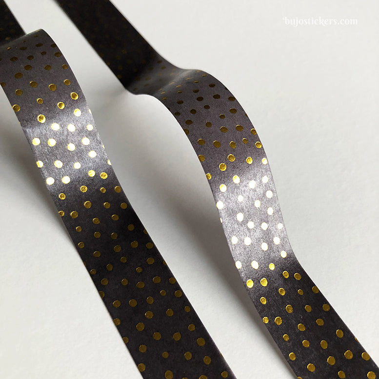 Washi tape 101 • Gold Dots on Black • 15 mm x 10 m