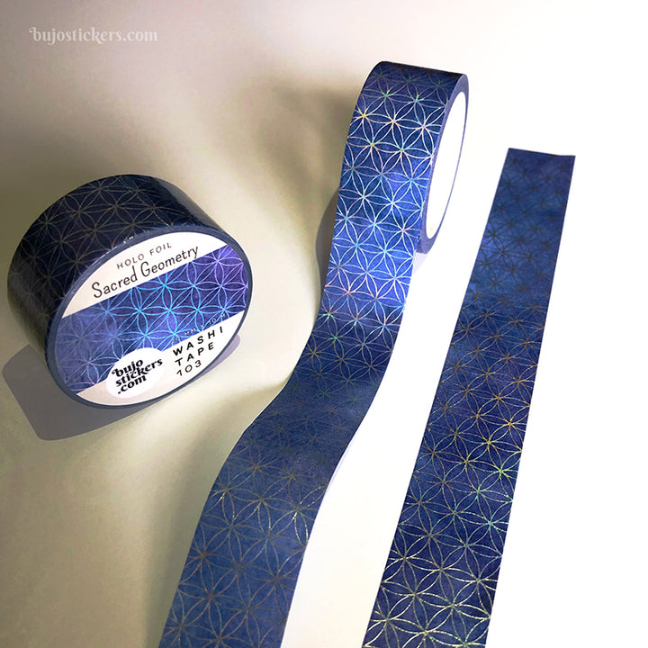 Washi tape 103 • Holo foil Sacred Geometry Blue • 20 mm x 10 m