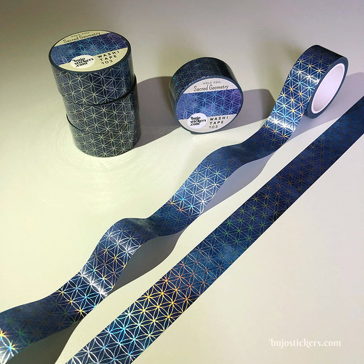 Washi tape 103 • Holo foil Sacred Geometry Blue • 20 mm x 10 m