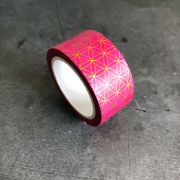 Washi tape 104 • Gold foil Sacred Geometry Pink • 20 mm x 10 m