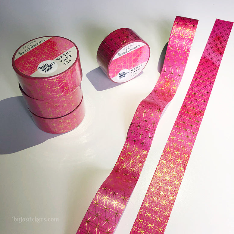 Washi tape 104 • Gold foil Sacred Geometry Pink • 20 mm x 10 m