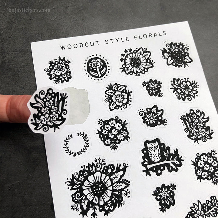 Woodcut Style Florals
