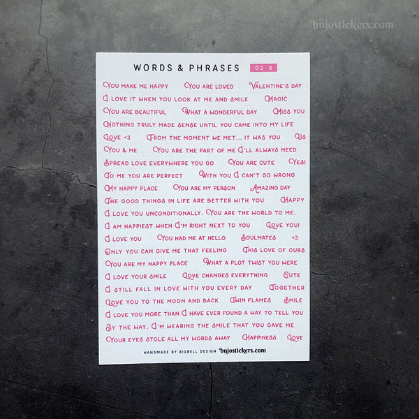 Words & phrases 02 B • Love, romance & Valentine's day PINK