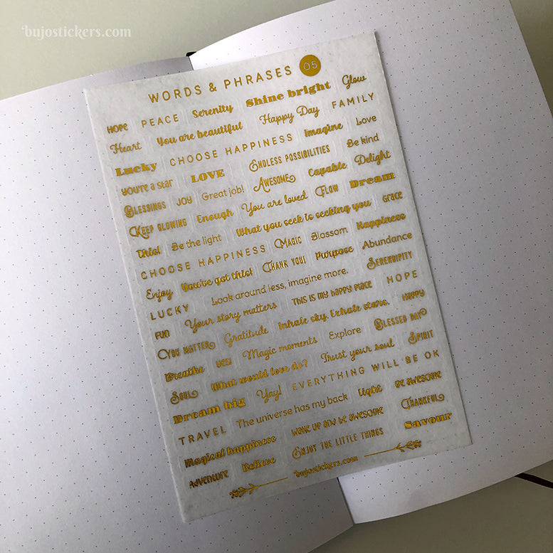 Words & phrases 05 • Gold foiled washi stickers with Quotes